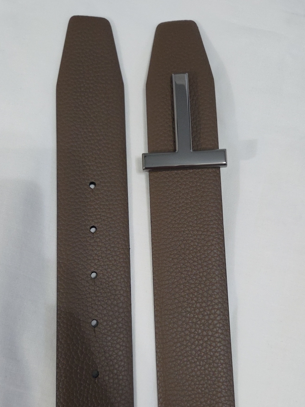 Tom Ford Black & Brown Leather Belt with Black Chrome T Accent